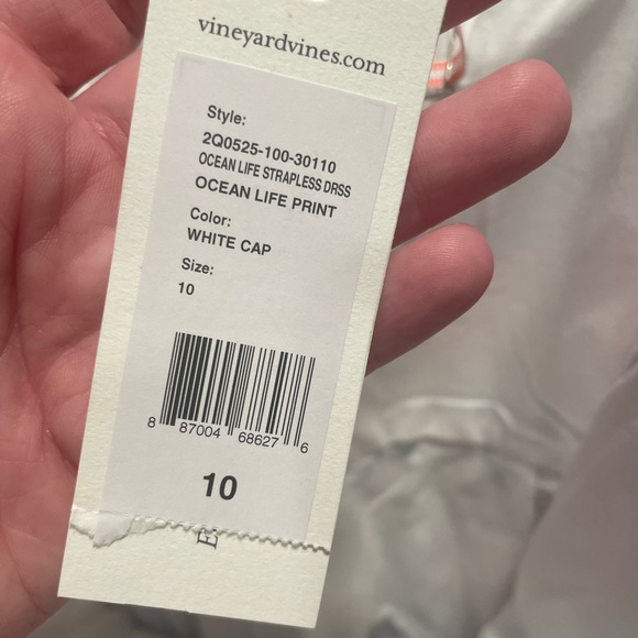 Vineyard Vines ocean life strapless dress in white cap, size 10, NWT. - Picture 4 of 4